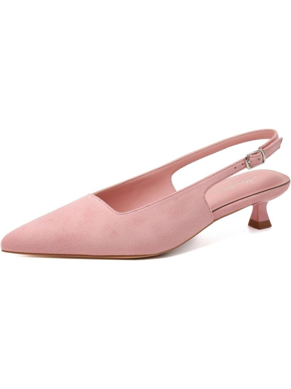 Women's Pink Suede Kitten Heels Pointed Closed Toe Heels Low Pumps for Party